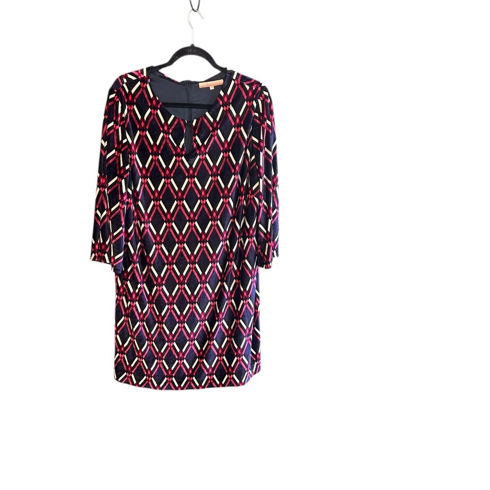 VILAGALLO diamond shape design purple fuchsia cream velvet dress Size 50 (US XL)